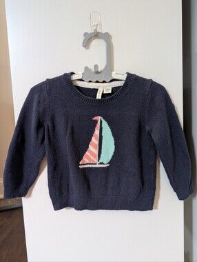 Janie and Jack • Navy Blue Sailboat Knit Sweater • 6-12 Months
